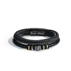 Leather Bracelet Men Braided Double Layer Magnetic Clasp Engraved