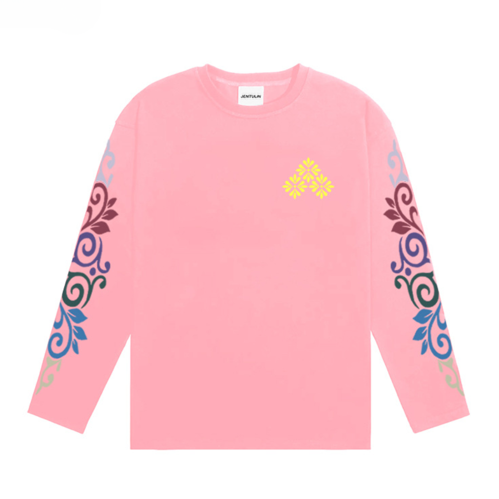 Long Sleeve Graphic Tee Shirt Mens Oversized Floral Ornament Sleeve Print