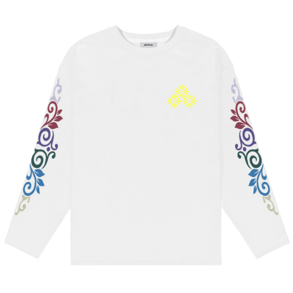 Long Sleeve Graphic Tee Shirt Mens Oversized Floral Ornament Sleeve Print
