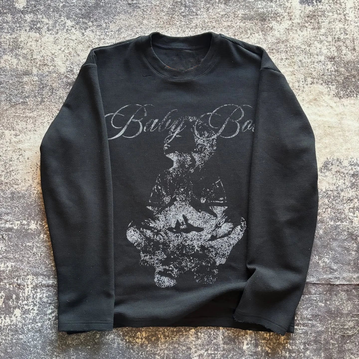 Long Sleeve Graphic Tee Womens Y2K Vintage Angel Print Waffle Knit Boxy Top