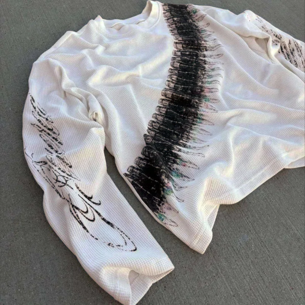 Long Sleeve T-shirt - Bullet Print Y2K Retro Street Style