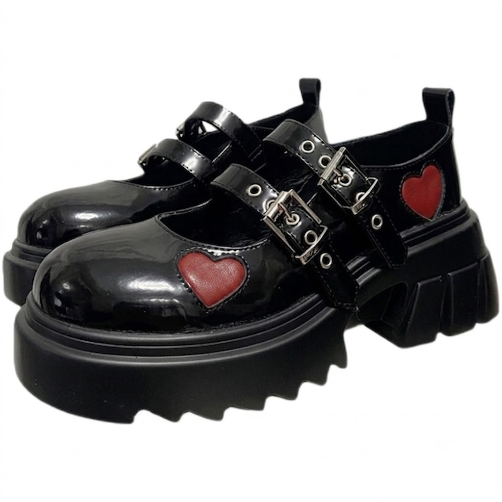 Mary Jane Shoes Women Platform Chunky Goth Punk Heart