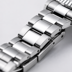 Men's Silver-Tone White Dial Watch Day-Date Display – Fluted Bezel