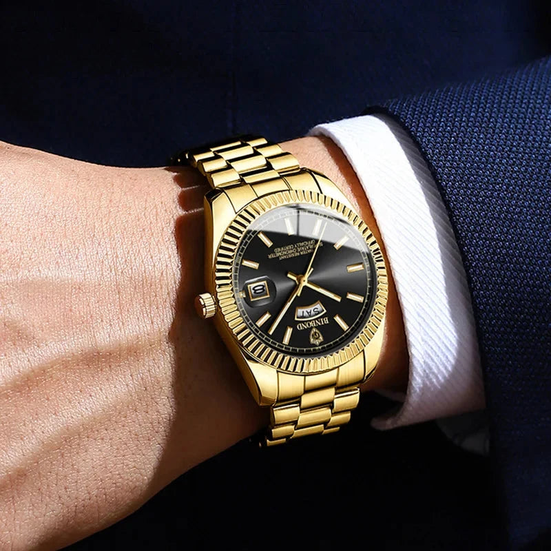 Men's Gold Watch Day-Date Function – Fluted Bezel-Tithesource-