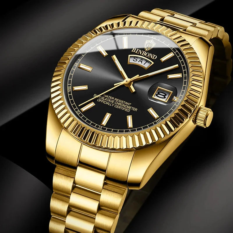 Men's Gold Watch Day-Date Function – Fluted Bezel-Tithesource-