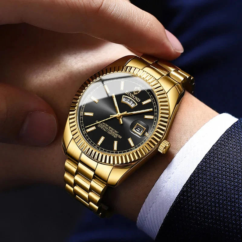 Men's Gold Watch Day-Date Function – Fluted Bezel-Tithesource-