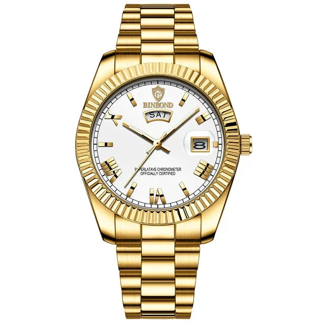 Men's Gold Watch Day-Date Function – Fluted Bezel-Tithesource-Platinum-Gold-