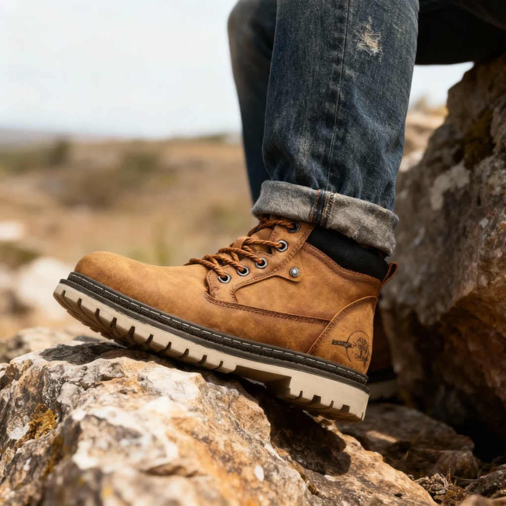 Men's Leather Ankle Work Boots Lace-Up Anti-Slip