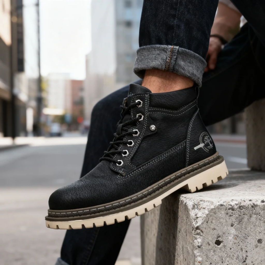 Men's Leather Ankle Work Boots Lace-Up Anti-Slip