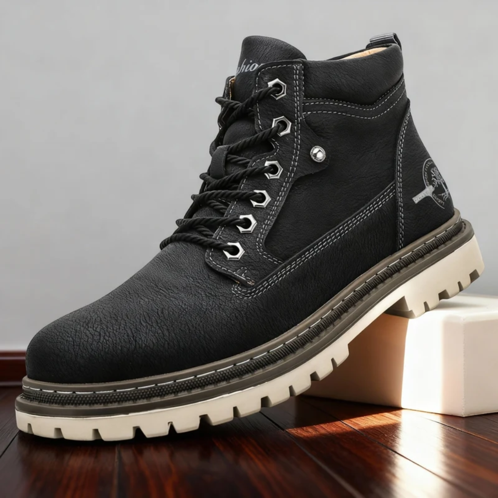 Men's Leather Ankle Work Boots Lace-Up Anti-Slip