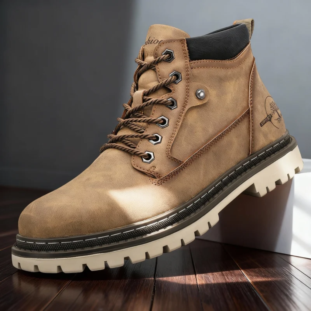 Men's Leather Ankle Work Boots Lace-Up Anti-Slip