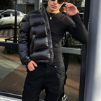 Men's Puffer Jacket with Hood - Shiny Finish