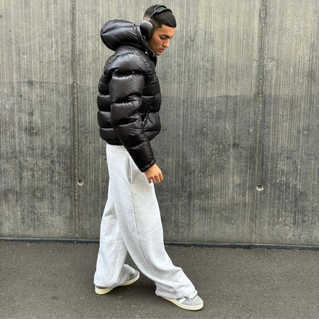Men's Puffer Jacket with Hood - Shiny Finish
