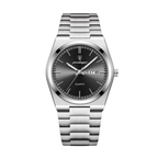 Men's Quartz Watch – Silver Steel - Domed Bezel - Integrated Bracelet-Tithesource-Black-