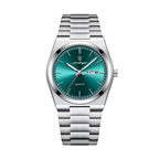 Men's Quartz Watch – Silver Steel - Domed Bezel - Integrated Bracelet-Tithesource-Green-