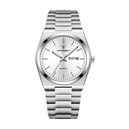 Men's Quartz Watch – Silver Steel - Domed Bezel - Integrated Bracelet-Tithesource-White-