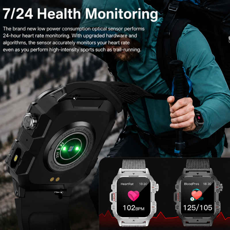 Men's Rugged Smart Watch - Outdoor - Bluetooth