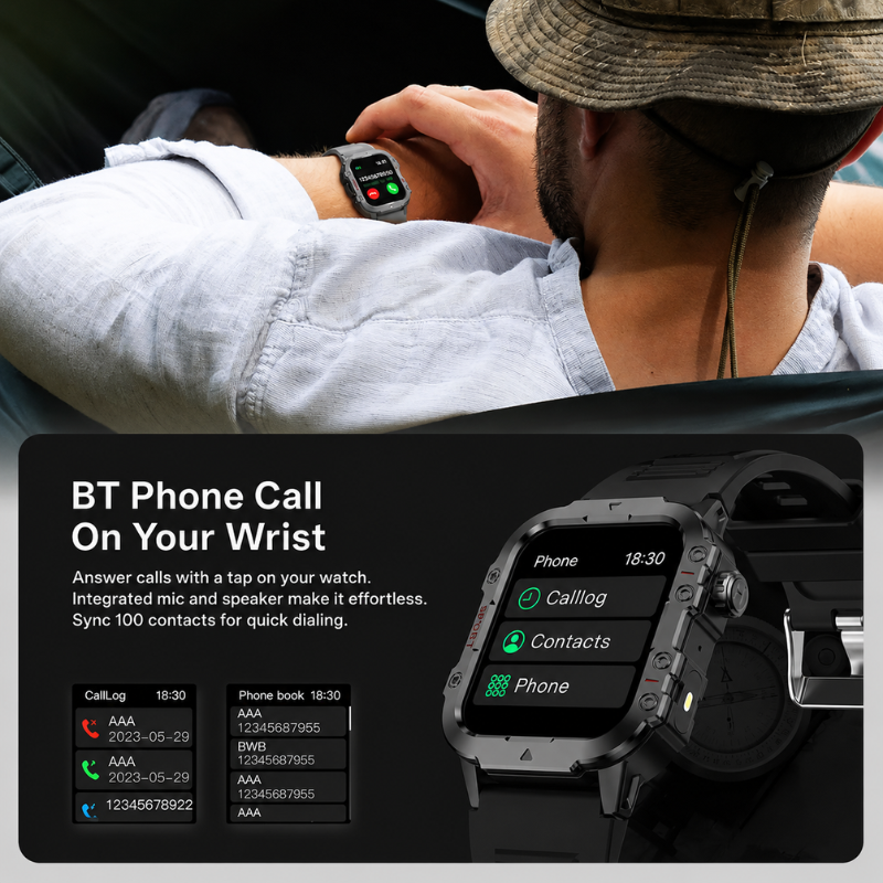 Men's Rugged Smart Watch - Outdoor - Bluetooth
