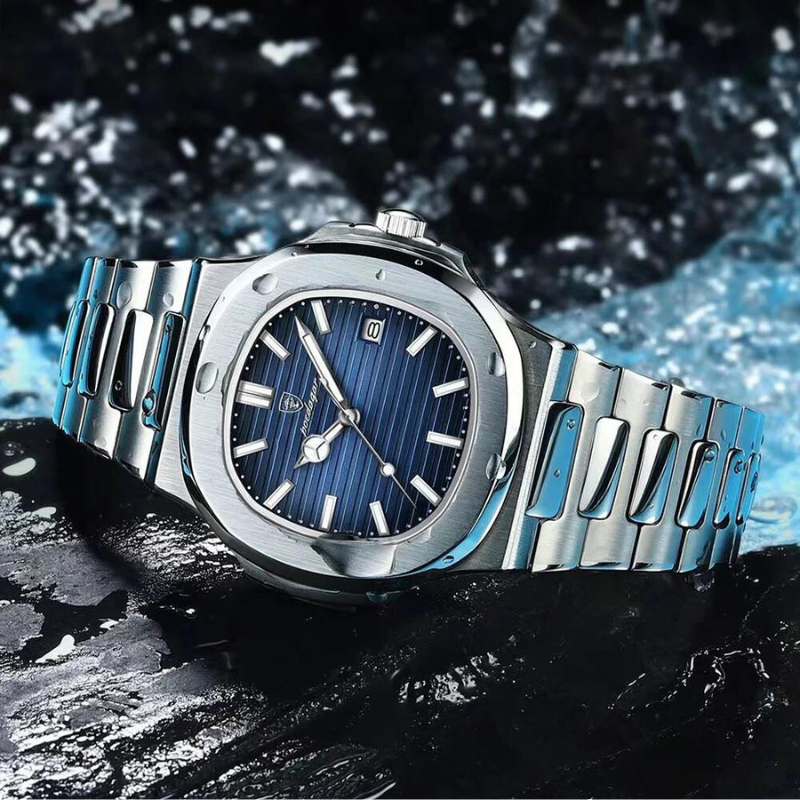 Men's Silver Steel Sports Watch – Octagonal Case, Integrated Bracelet-Tithesource-