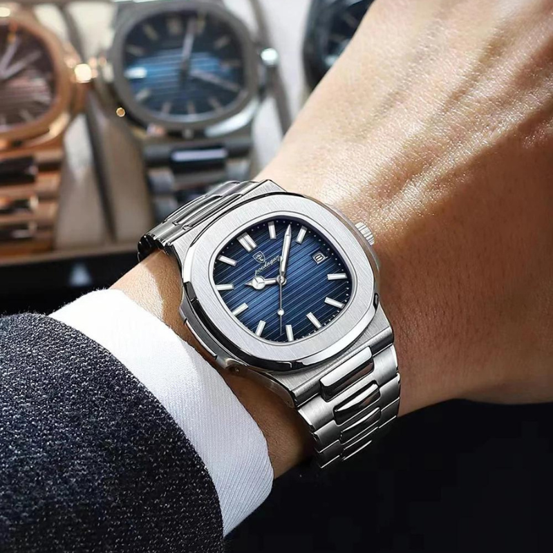 Men's Silver Steel Sports Watch – Octagonal Case, Integrated Bracelet-Tithesource-