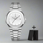 Men's Silver Steel Sports Watch – Octagonal Case, Integrated Bracelet-Tithesource-