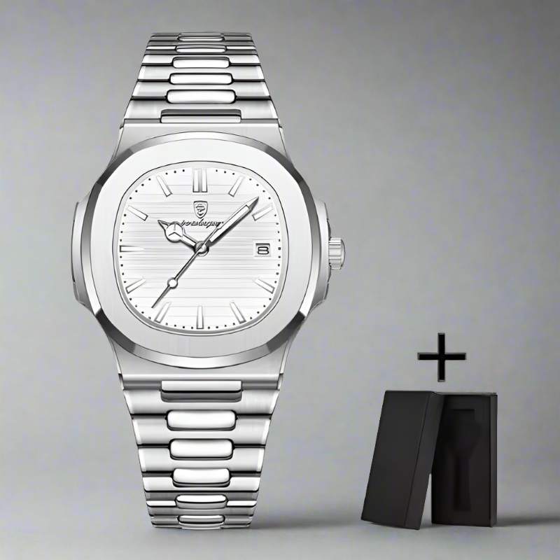Men's Silver Steel Sports Watch – Octagonal Case, Integrated Bracelet-Tithesource-