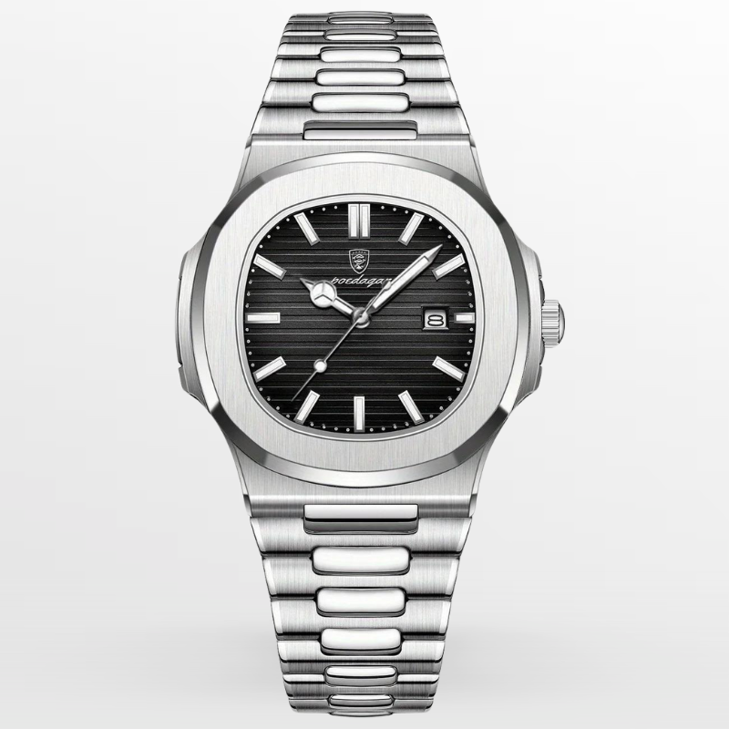 Men's Silver Steel Sports Watch – Octagonal Case, Integrated Bracelet-Tithesource-Black-Silver-