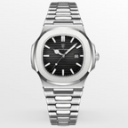 Men's Silver Steel Sports Watch – Octagonal Case, Integrated Bracelet-Tithesource-Black-Silver-