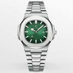 Men's Silver Steel Sports Watch – Octagonal Case, Integrated Bracelet-Tithesource-Green-Silver-