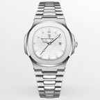 Men's Silver Steel Sports Watch – Octagonal Case, Integrated Bracelet-Tithesource-White-Silver-