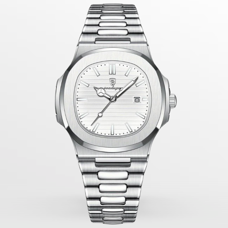 Men's Silver Steel Sports Watch – Octagonal Case, Integrated Bracelet-Tithesource-White-Silver-