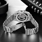 Men's Skeleton Automatic Watch – Octagonal Case, Steel Bracelet-Tithesource-