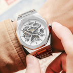 Men's Skeleton Automatic Watch – Octagonal Case, Steel Bracelet-Tithesource-