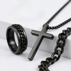 Men's Stainless Steel Cross Jewelry Set | Chain, Bracelet and Ring