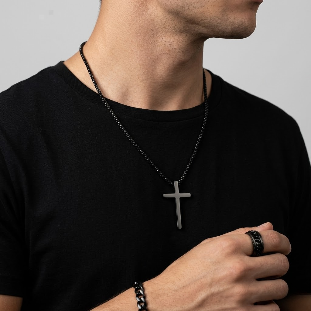 Men's Stainless Steel Cross Jewelry Set | Chain, Bracelet and Ring