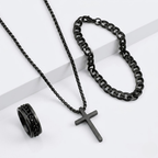 Men's Stainless Steel Cross Jewelry Set | Chain, Bracelet and Ring