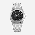 Men's Steel Sports Watch – Octagonal Screw Bezel, Textured Dial-Tithesource-Black-