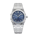 Men's Steel Sports Watch – Octagonal Screw Bezel, Textured Dial-Tithesource-Blue-