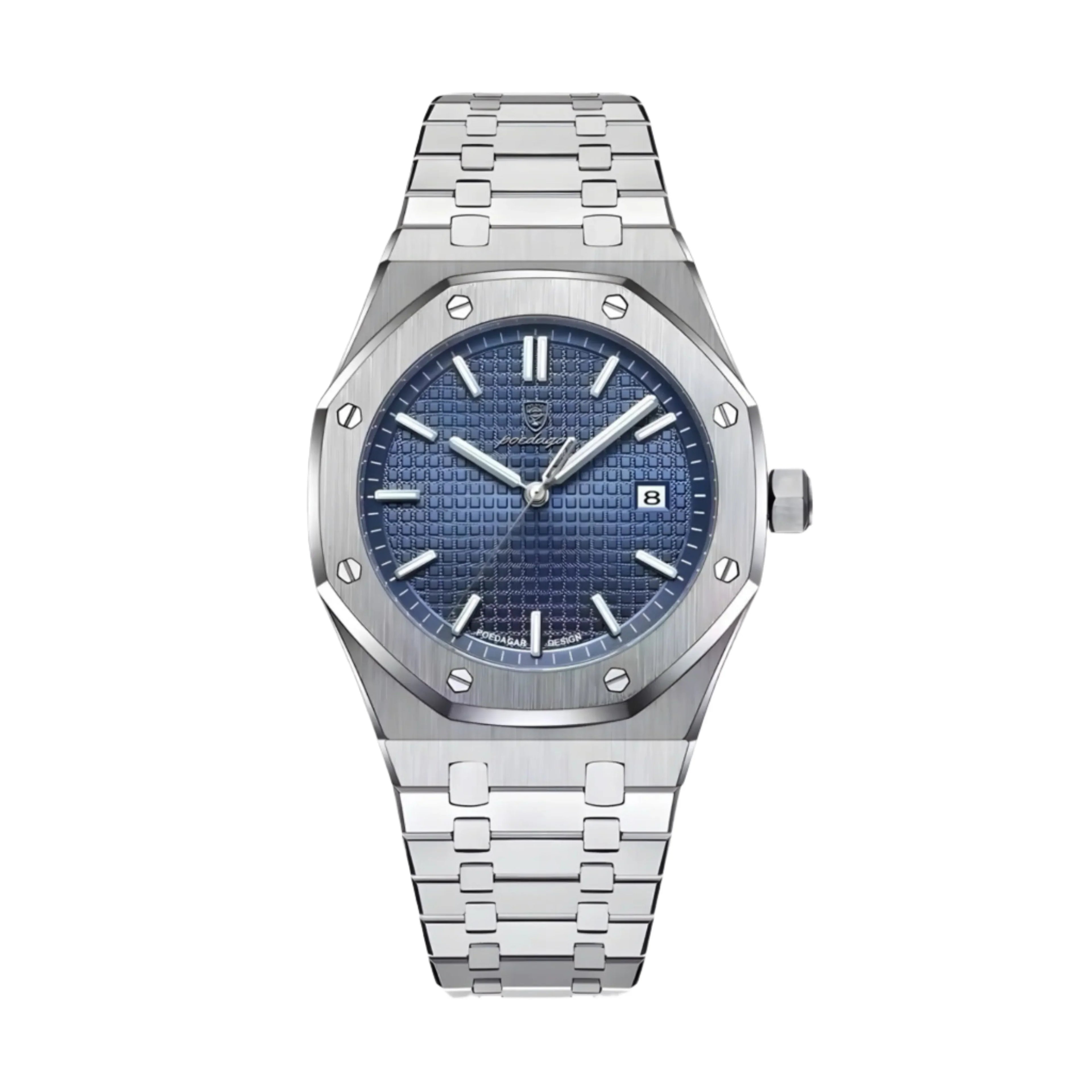 Men's Steel Sports Watch – Octagonal Screw Bezel, Textured Dial-Tithesource-Blue-