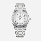 Men's Steel Sports Watch – Octagonal Screw Bezel, Textured Dial-Tithesource-White-