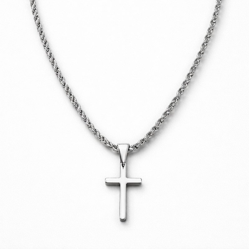 Minimalist Small Cross Pendant Necklace | Rope Chain