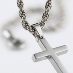 Minimalist Small Cross Pendant Necklace | Rope Chain
