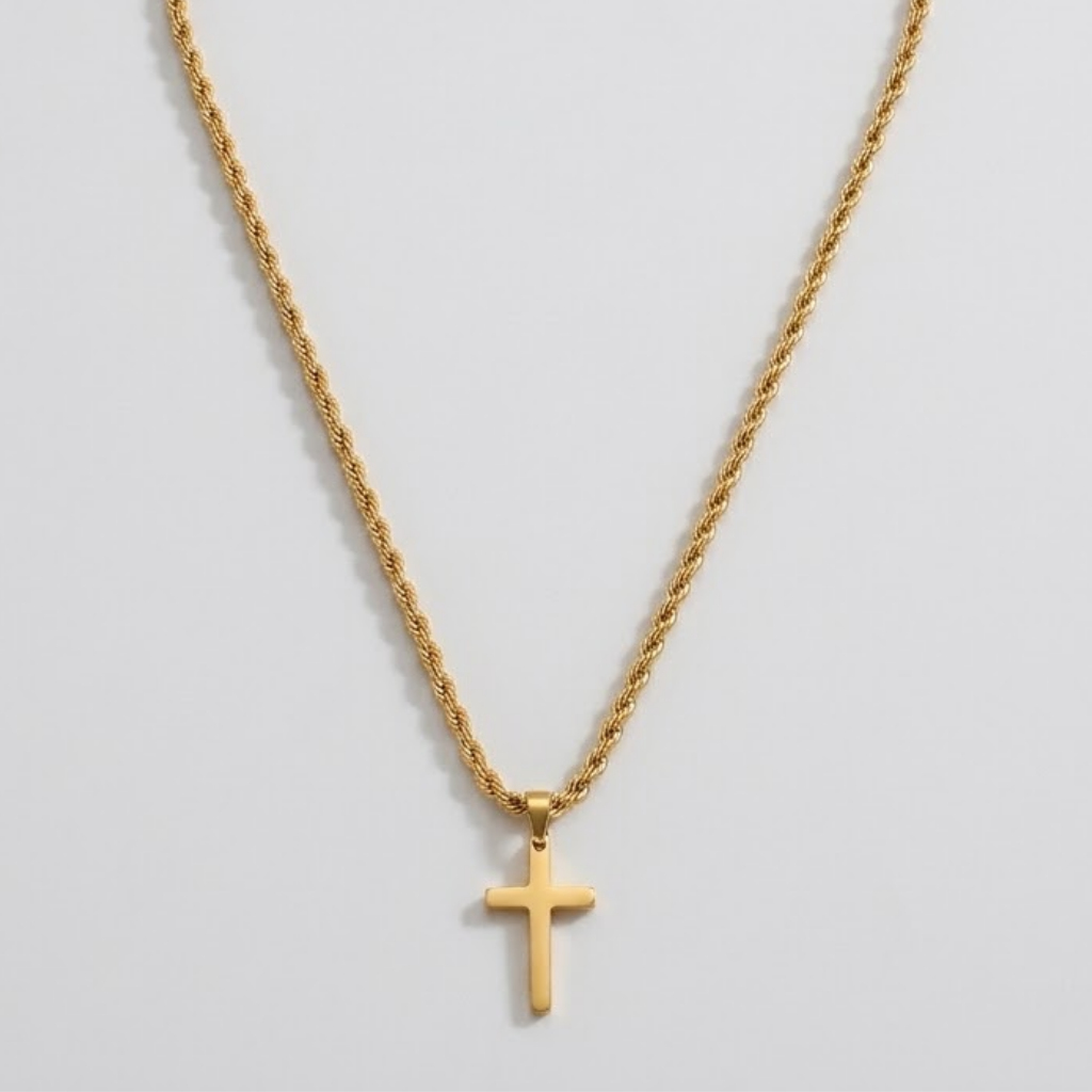 Minimalist Small Cross Pendant Necklace | Rope Chain