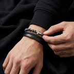 Natural Stone Cross Leather Bracelet | Men's Wristband