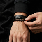 Natural Stone Cross Leather Bracelet | Men's Wristband