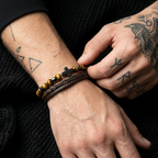 Natural Stone Cross Leather Bracelet | Men's Wristband