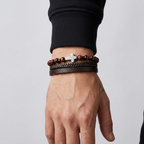 Natural Stone Cross Leather Bracelet | Men's Wristband