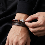 Natural Stone Cross Leather Bracelet | Men's Wristband