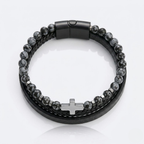 Natural Stone Cross Leather Bracelet | Men's Wristband