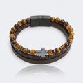 Natural Stone Cross Leather Bracelet | Men's Wristband